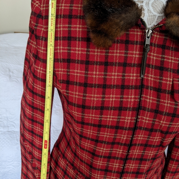 Ralph Lauren Red Plaid Jacket with Faux Fur Collar - Picture 2 of 6